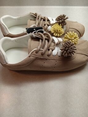 Universal Thread Taupe Suede Sneakers with Yellow Pom-Pom Accents